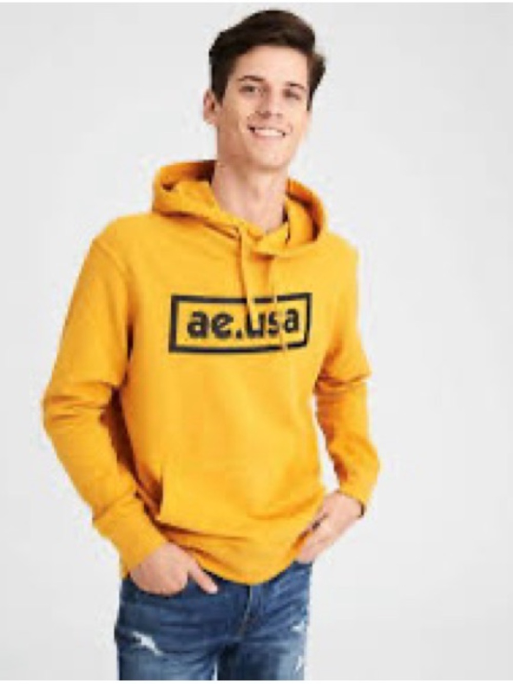American Eagle Outfitters Men's Yellow Logo Hoodie
